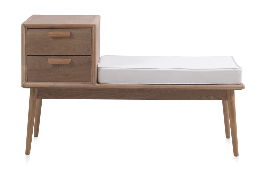 BANCO CON COJIN Y 2 CAJONES MADERA DE FRESNO NATURAL