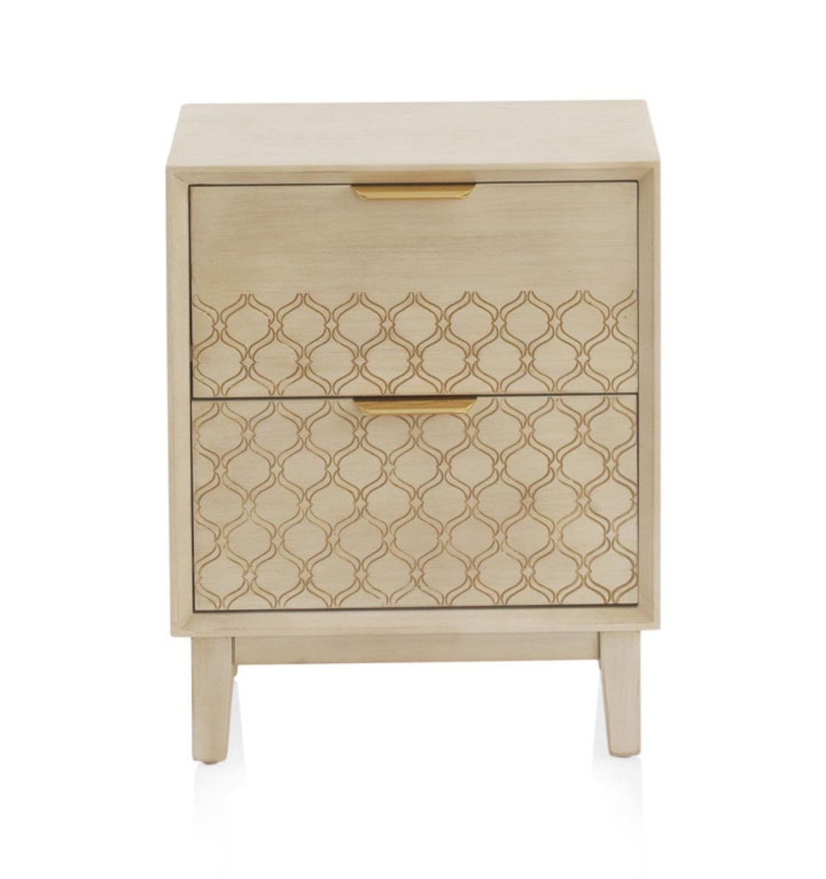 MESITA DE NOCHE 2 CAJONES CHAPADO EN ROBLE ACABADO EN MARFIL