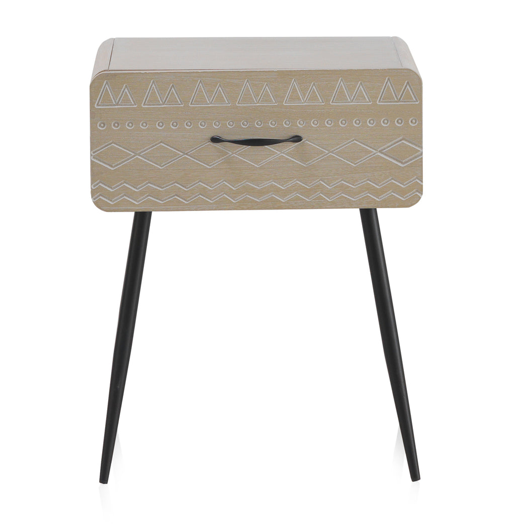 MESITA MADERA NATURAL 1 CAJON PATAS METALICAS NEGRAS