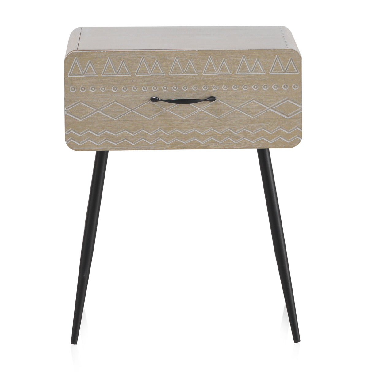 MESITA MADERA NATURAL 1 CAJON PATAS METALICAS NEGRAS