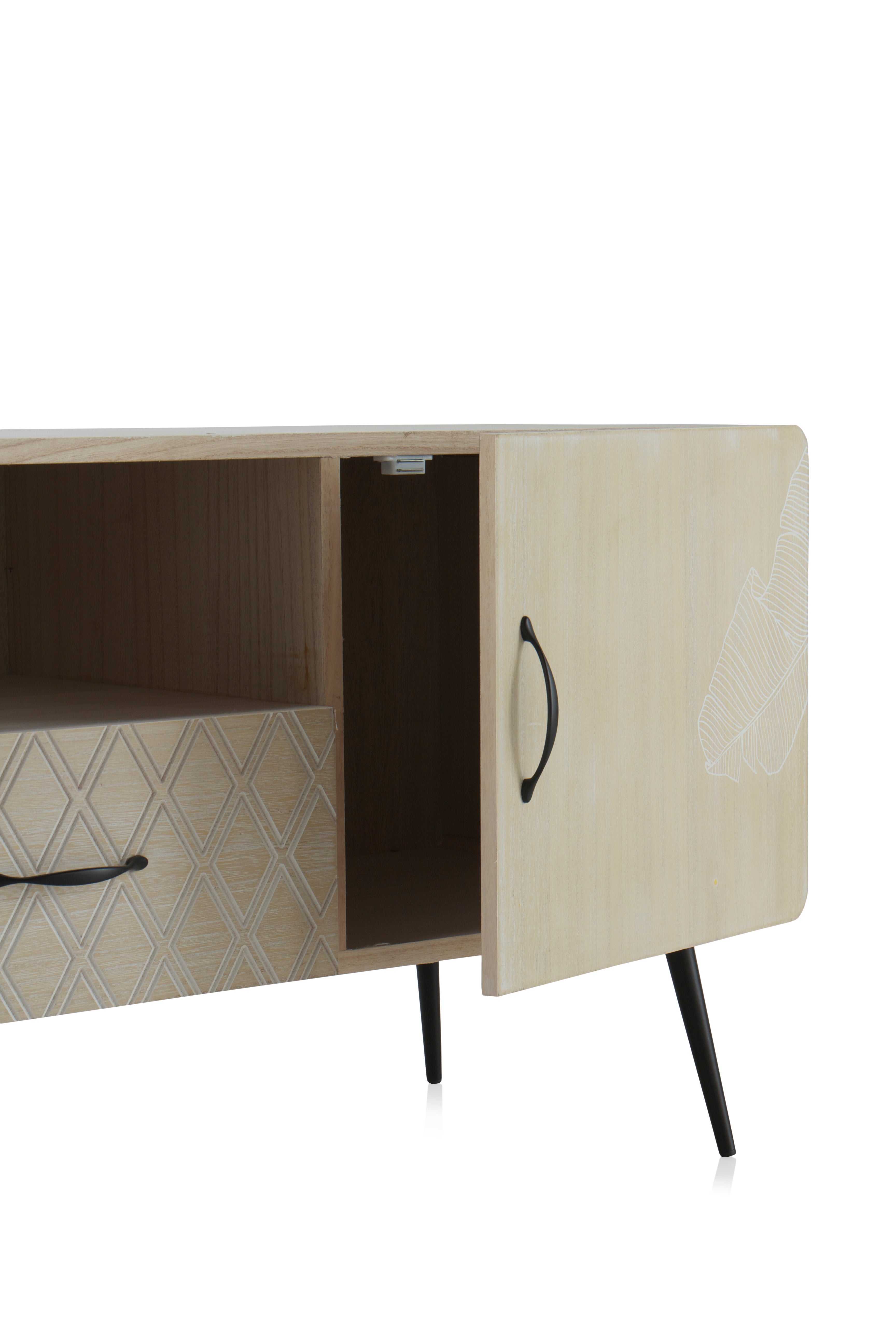 MUEBLE TV MADERA NATURAL PATAS METALICAS NEGRAS