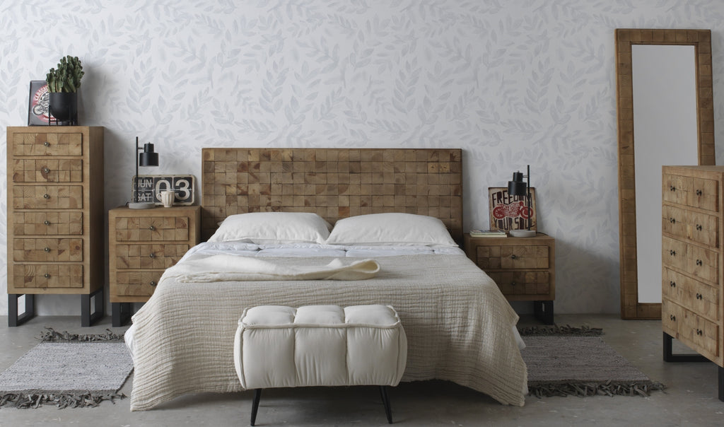 MESITA DE NOCHE DE MADERA DE BLOQUES 2 CAJONES