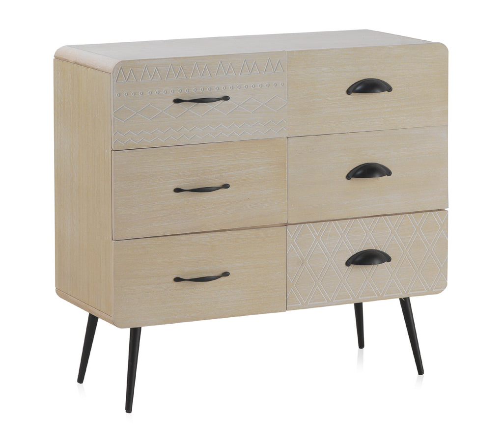 COMODA MADERA NATURAL PATAS METALICAS NEGRAS