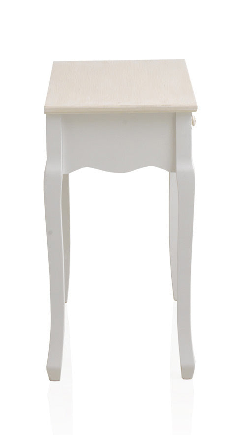 CONSOLA 2 CAJONES MADERA BLANCO SOBRE Y FRONTIS EN CREMA