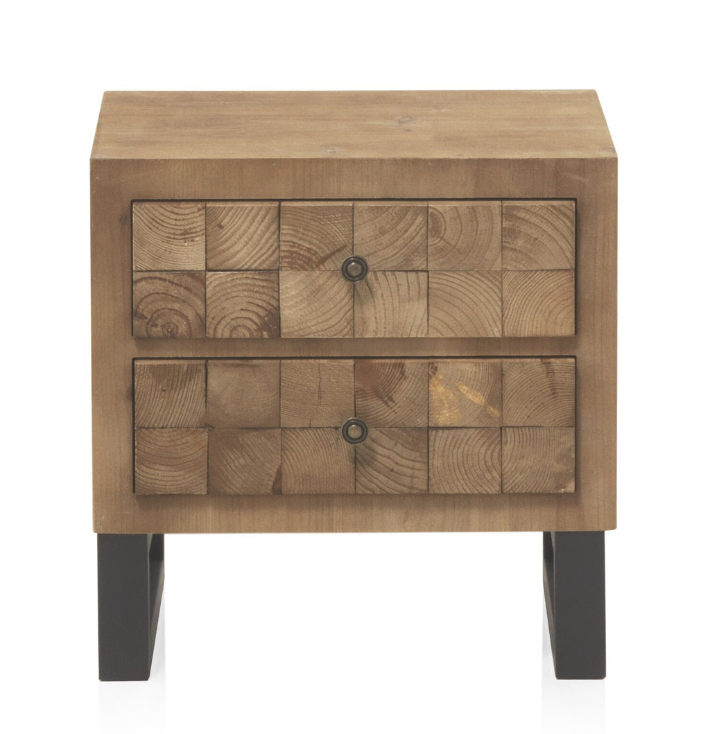 MESITA DE NOCHE DE MADERA DE BLOQUES 2 CAJONES