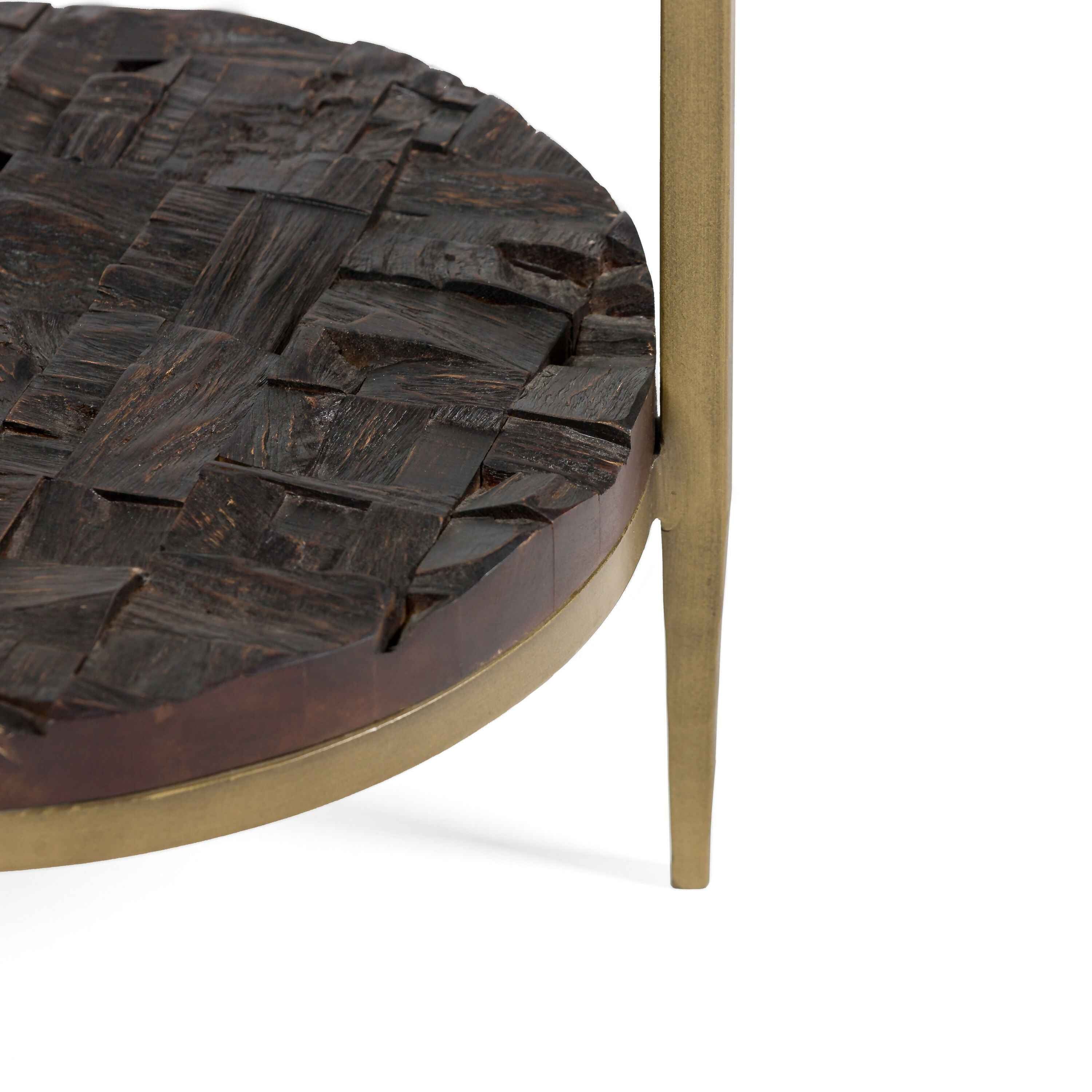 Mesa Auxiliar 51x51x61 Metal/Madera/Cristal -- Dorado Antique/Marrón/Transparente
