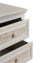 COMODA 5 CAJONES MADERA BLANCO SOBRE Y FRONTIS EN CREMA