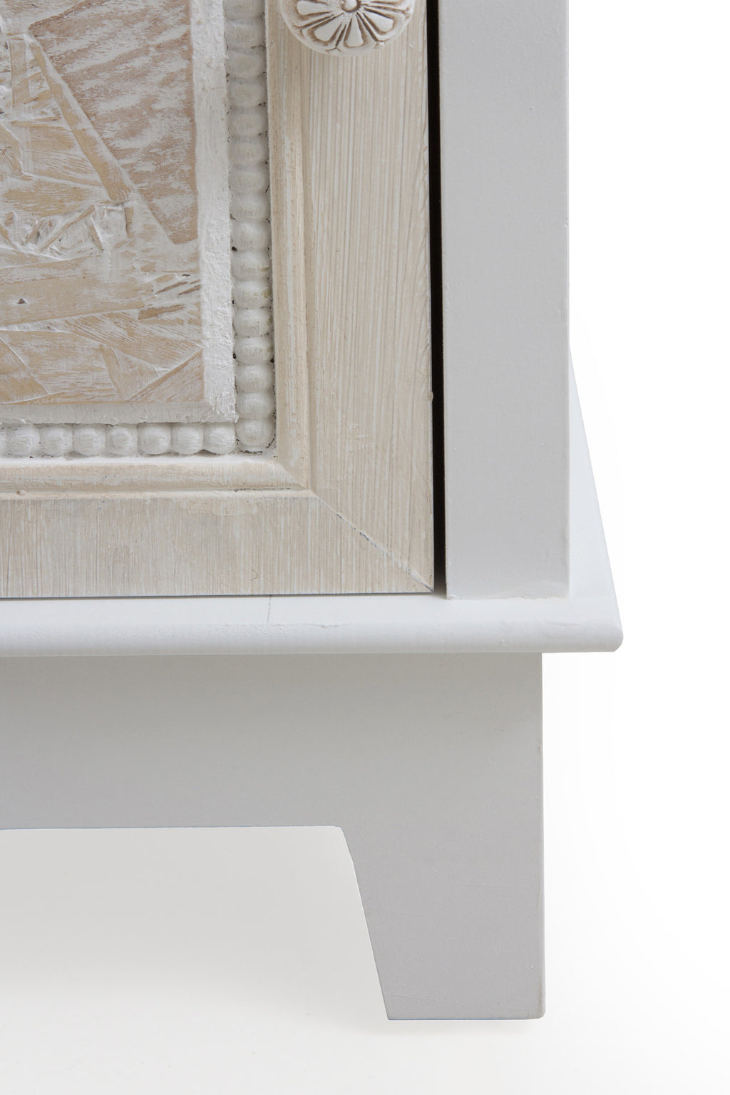 MESITA 1 CAJON+1 PUERTA MADERA BLANCO SOBRE Y FRONTIS EN CREMA