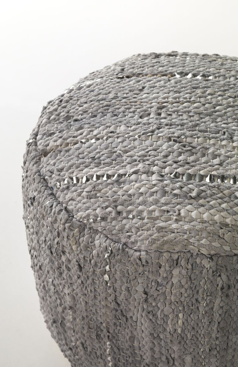 POUF REDONDO PIEL Y ALGODON 45 DIAM. X 35 CM