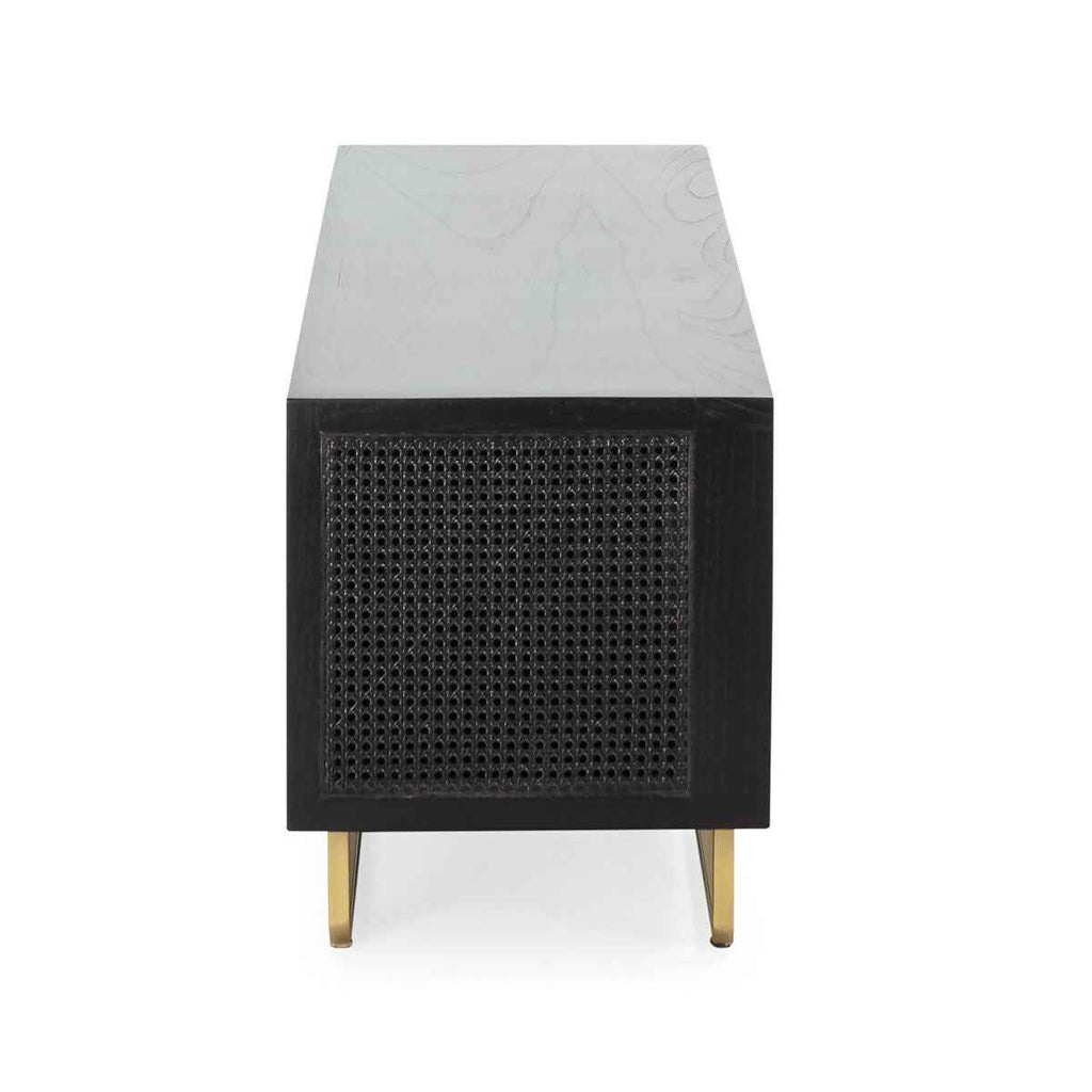 Mueble TV 160x42x52 Madera/Ratán/Metal Negro/Dorado