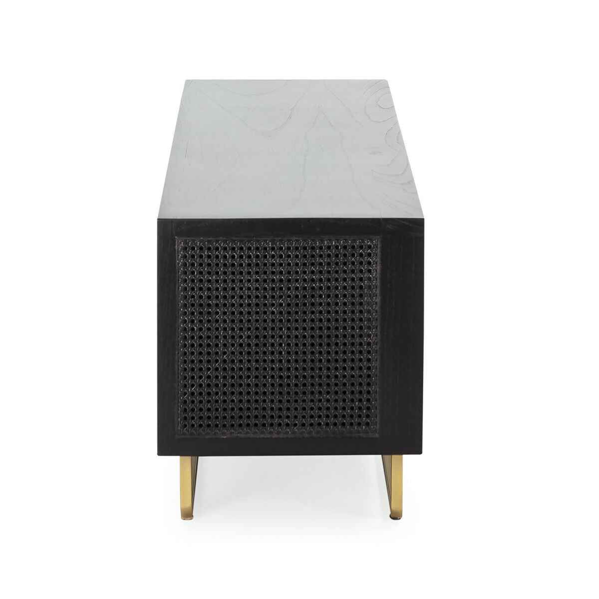 Mueble TV 160x42x52 Madera/Ratán/Metal Negro/Dorado