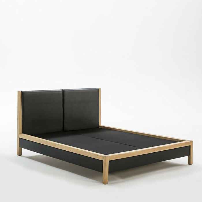Cama 163x205x100 Madera Fresno/P.Piel Negro