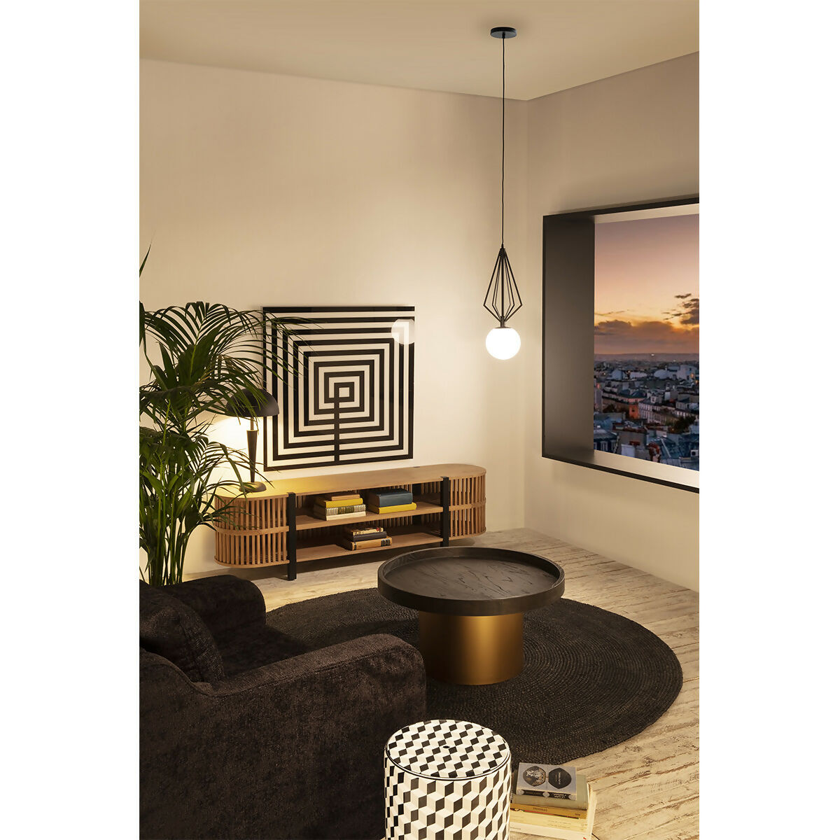 Mueble TV 175x40x50 Madera Arena/Metal Negro