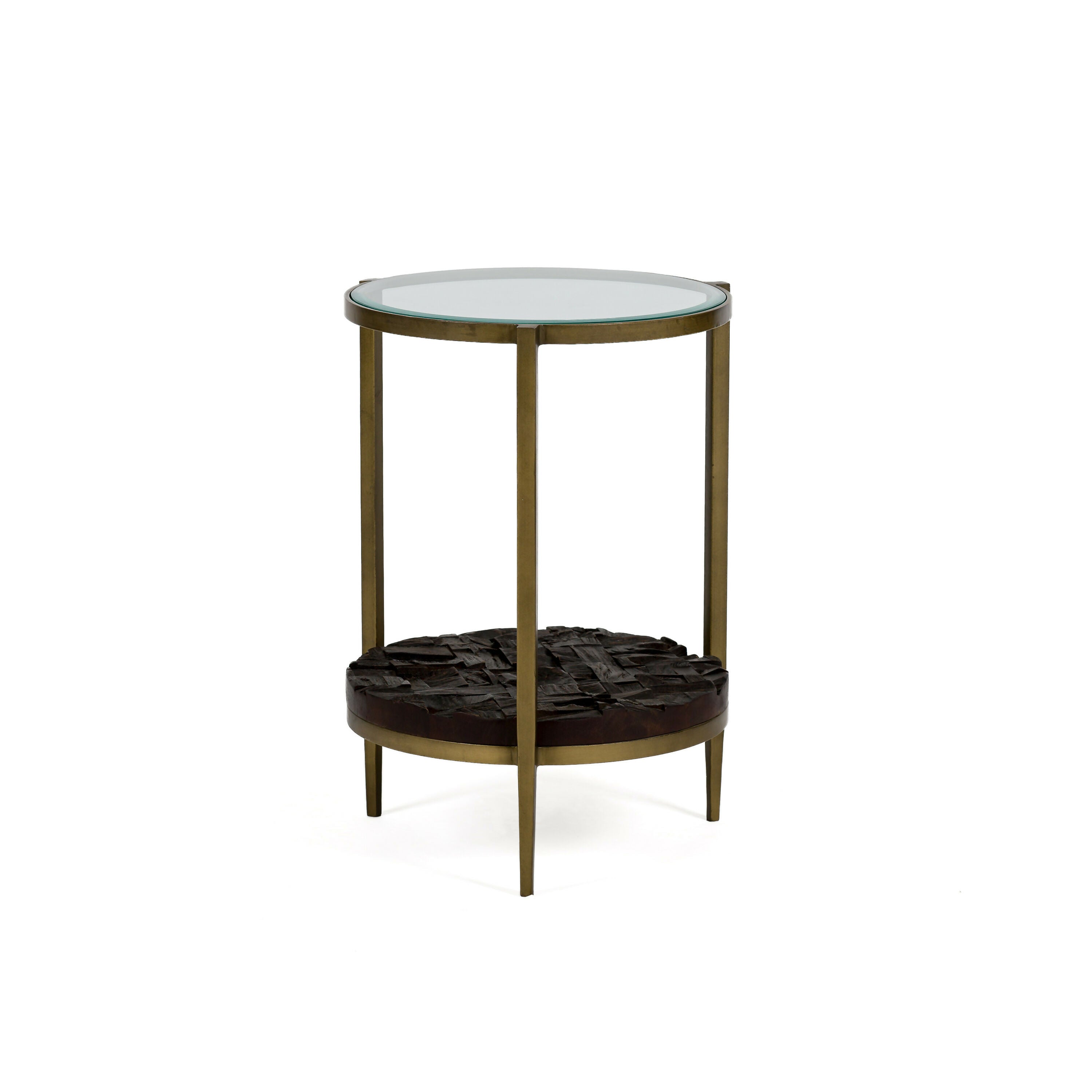 Mesa Auxiliar 51x51x61 Metal/Madera/Cristal -- Dorado Antique/Marrón/Transparente