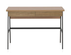 ESCRITORIO CHAPADO EN FRESNO NATURAL CON PIES METALICOS NEGROS