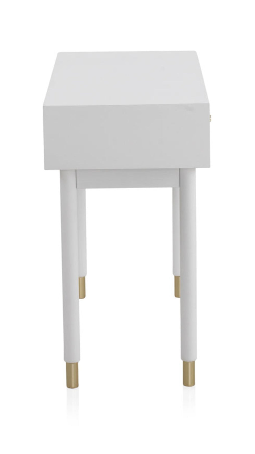 CONSOLA 2 CAJONES LACADA EN BLANCO CON FRONTIS DECORADO EN ORO