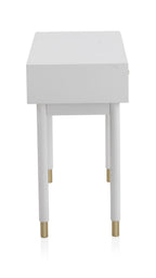 CONSOLA 2 CAJONES LACADA EN BLANCO CON FRONTIS DECORADO EN ORO