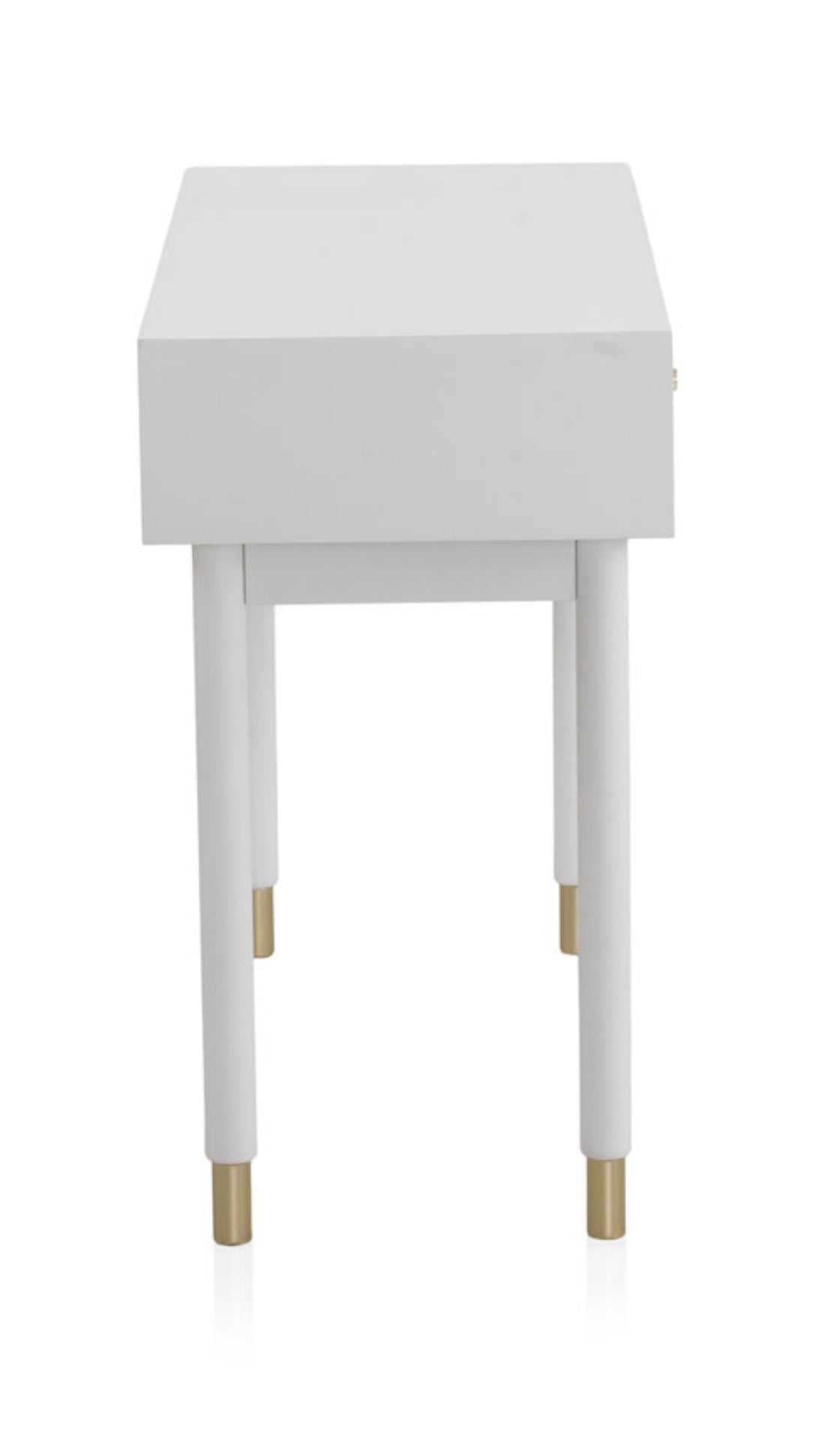 CONSOLA 2 CAJONES LACADA EN BLANCO CON FRONTIS DECORADO EN ORO