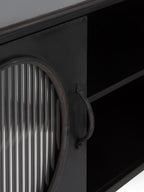 COMODA CON ESTRUCTURA METAL, PUERTA CON CRISTAL DE FORMA OVAL